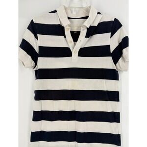 L.O.G.G. H&M Striped Polo‎ Shirt Navy Blue White Short Sleeve Women's